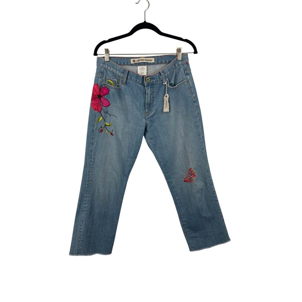 NWOT Vintage Y2K Gap Floral Embroidered Low Rise Cropped Jeans Size 8